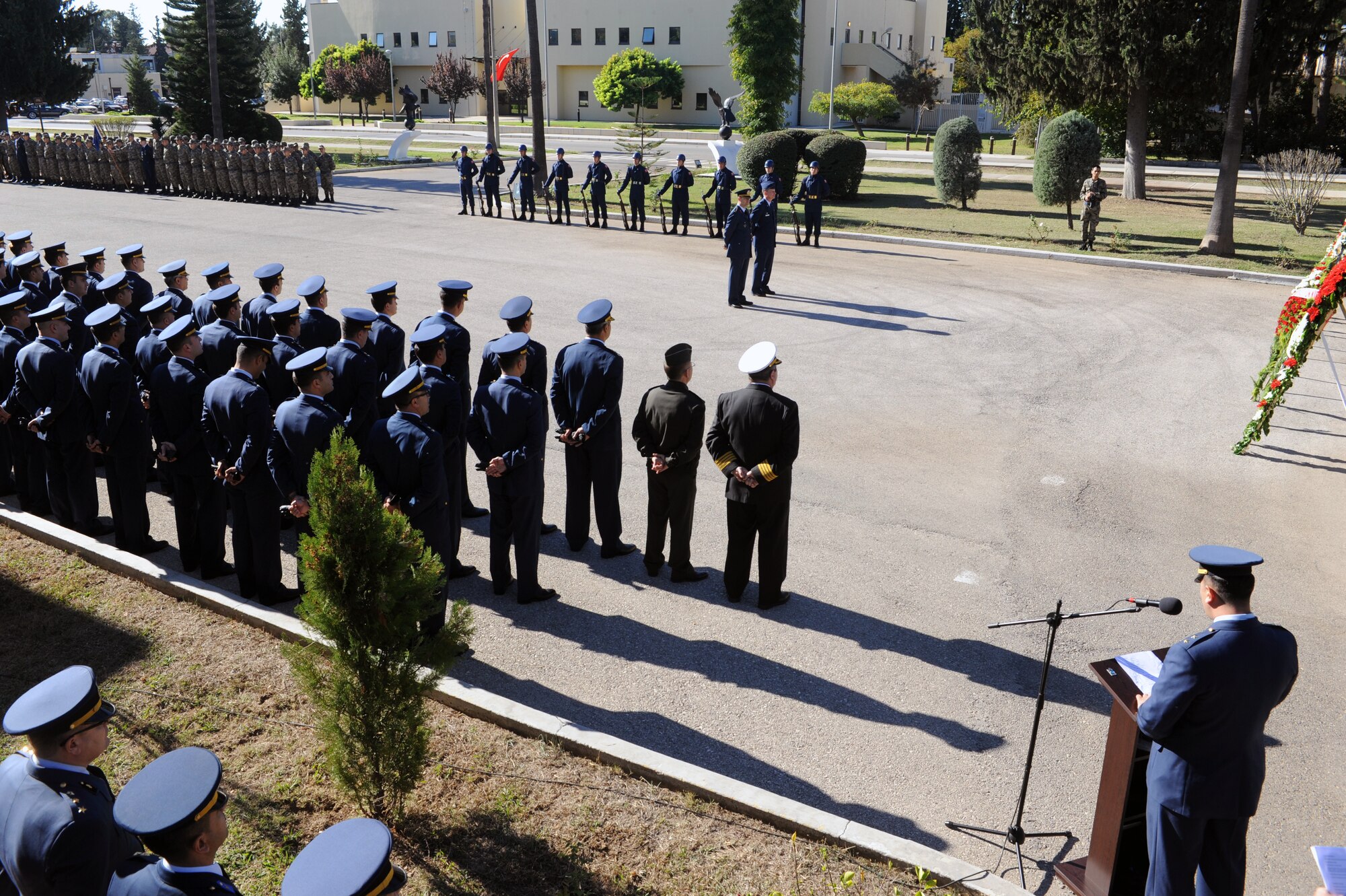 Turkish and U.S. Airmen joined together at a ceremony to celebrate Mustafa Kemal Ataturk’s life Nov. 10, 2015, at Incirlik Air Base, Turkey. Ataturk was the founder and first president of the modern Republic of Turkey and is often referred to as the ‘Father of Turkey’. (U.S. Air Force photo by Airman 1st Class Daniel Lile/Released)