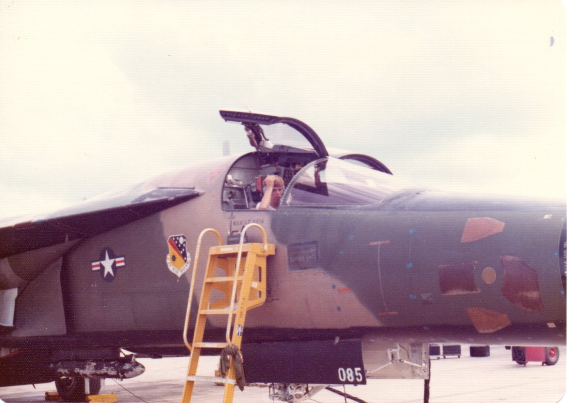 Floyd Siepmann goes through systems checks in the F-111 cockpit Floyd worked in the release shop ensuring the aircraft/external stores release capability was working properly.  (Courtesy Floyd Siepmann)