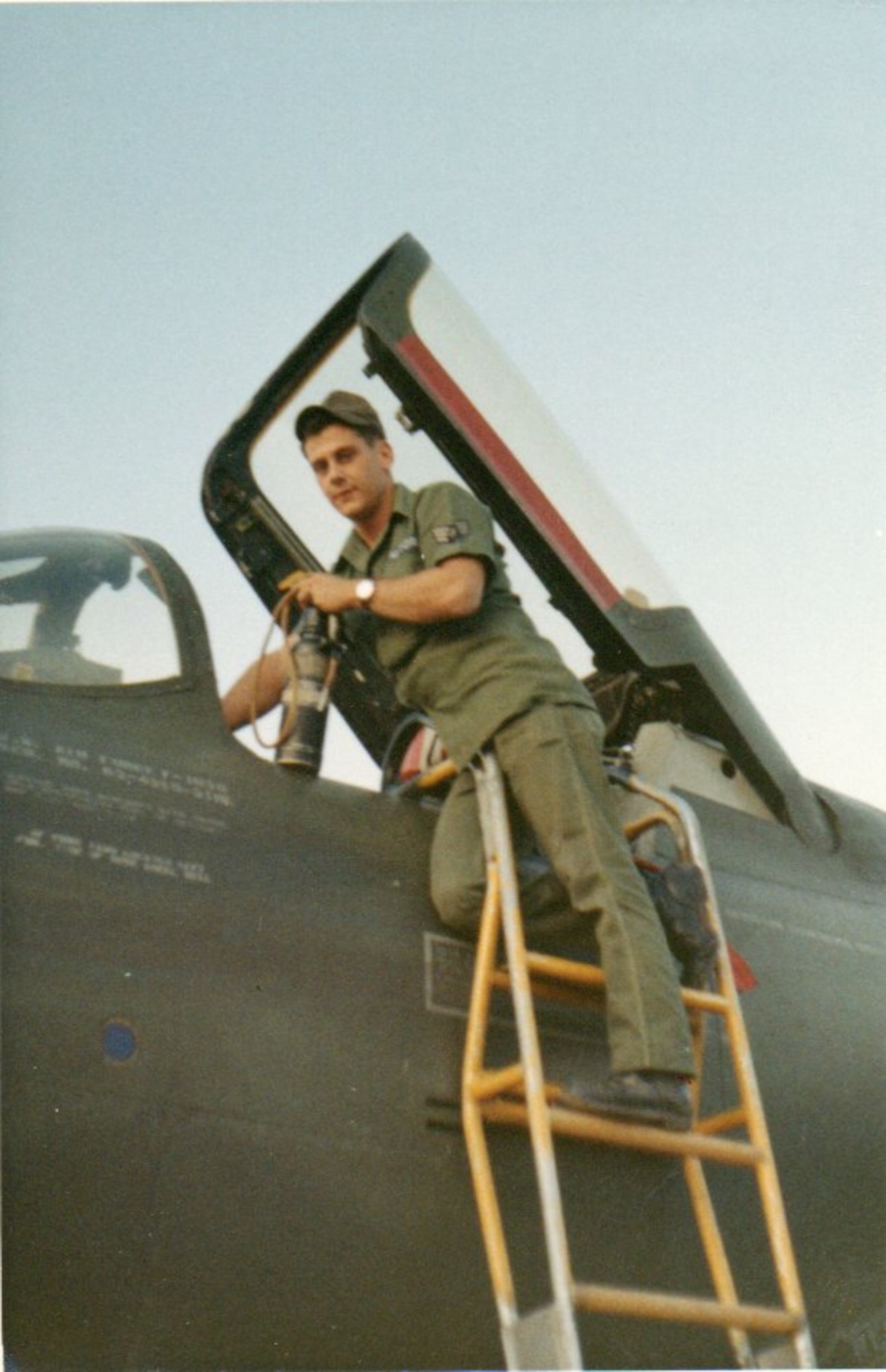 A1C Curtis Scott is shown here running cockpit checks on a 421st TFS F-105D Thunderchief fighter-bomber.  Despite his junior rank, he had a regular crew chief’s responsibility overseas at Korat.  (Courtesy Curtis Scott)
