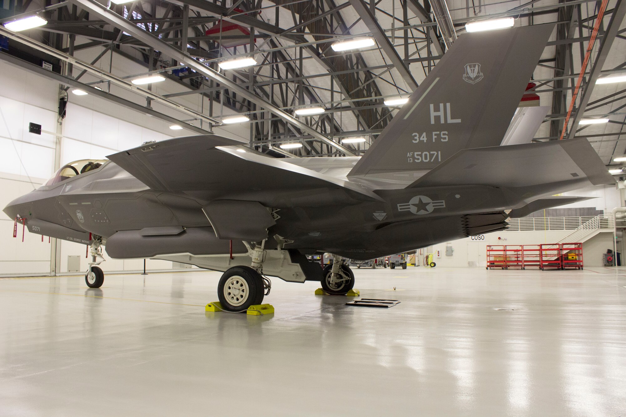 A new F-35 hangar is one of many hangars at Hill Air Force Base, Utah. Fire suppression system testing ensures the safety of the F-35 during fuel fires. (U.S. Air Force Photo/Susan Lawson/Released)