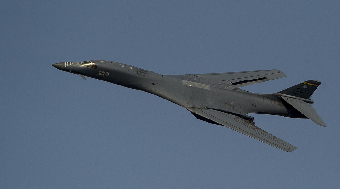 A U.S. Air Force B-1 Lancer performs during the Dubai Air Show, Nov. 9, 2015, at Dubai, United Arab Emirates. The air show is a biennial event and is recognized as the premier aviation and air industry event in the Gulf and Middle East region and is one of the largest air shows in the world. (U.S. Air Force photo by Tech. Sgt. Nathan Lipscomb)