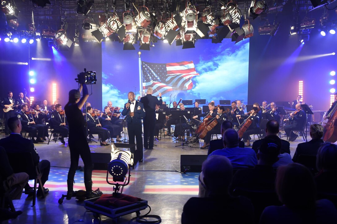 The U.S. Air Force Band performs for a live audience at the Maryland Public Television studio during a recording of the band’s Veterans Day tribute in Owings Mills, Md., Nov. 6, 2015. U.S. Air Force photo by Senior Airman Joshua R. M. Dewberry