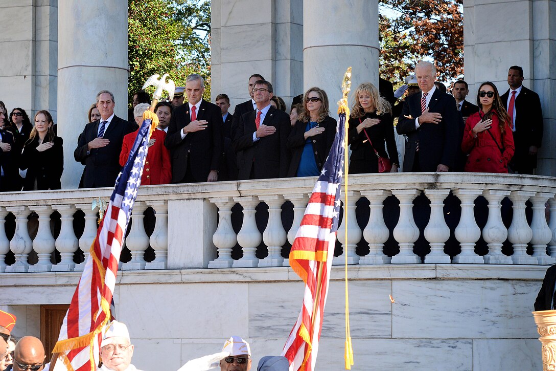 Defense Secretary Ash Carter renders honors during the 62nd annual national Veterans Day observance at Arlington National Cemetery in Arlington, Va., Nov. 11, 2015. DoD photo by Army Sgt. 1st Class Clydell Kinchen