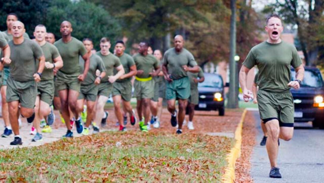 MARINE CORPS BASE QUANTICO, Va. — Headquarters and Service Battalion holds a Marine Corps’ Birthday 5K battalion run Nov. 6 aboard Marine Corps Base Quantico. Col. Todd Oneto, commanding officer, and Sgt. Maj. Thomas Johnson, senior enlisted advisor, lead hundreds of Marines, who chanted classic military cadences in unison. Following the run, Oneto recognized the most motivated Marine, while Johnson encouraged the support of the annual Toys for Tots program. Marines who participate in the run have the opportunity to give unwrapped toys for this year’s donation. The Marine Corps Reserve founded this program in 1947 in Los Angeles, Calif. and has collected more than 500 million toys for distribution throughout the years. 