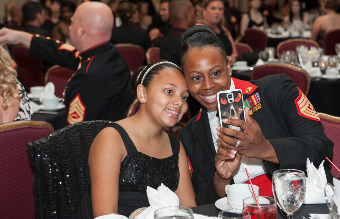 U.S. Marines attend the Quantico Headquarters and Service Battalion 240th Marine Corps Ball at the Crystal City Gateway Marriott, Crystal City, Va., Nov. 6, 2015. The Marine Corps Ball recognizes the anniversary of the establishment of the Marine Corps and has been formally practiced since 1921. (U.S. Marine Corps photo by Cpl. Diana Sims/Not Released)