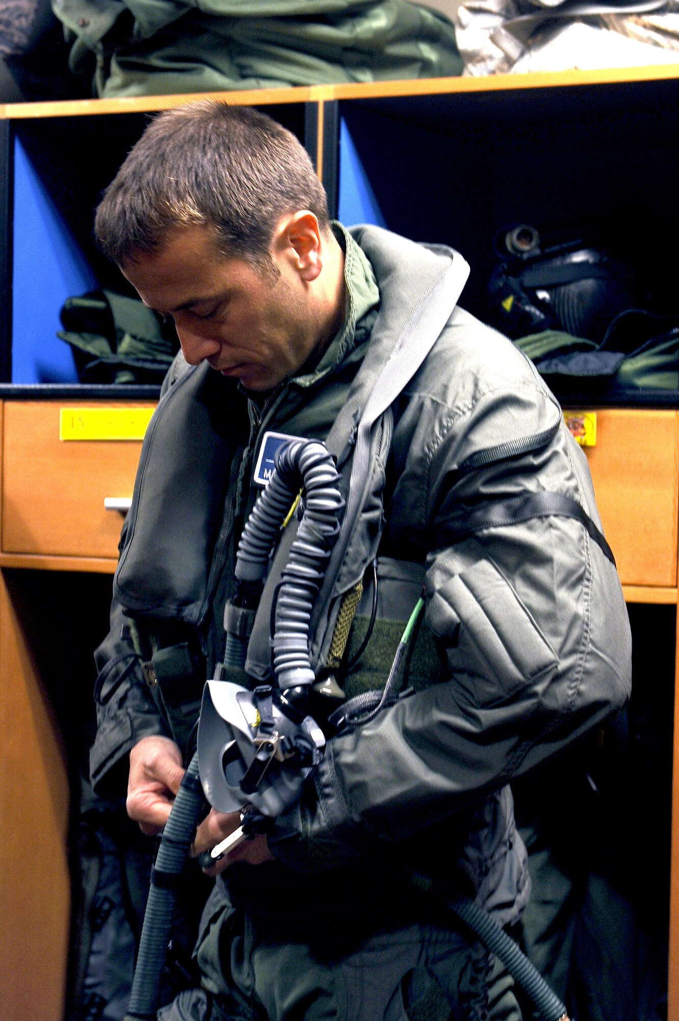 Royal Norwegian air force Maj. Morten Hanche, 62nd Fighter Squadron training pilot, gets ready for his first F-35 Lightning ll flight Nov. 10, 2015 at Luke Air Force Base. His flight coincides with the arrival of the first Norwegian F-35 and the Norwegian air force 71st anniversary. (U.S. Air Force photo by Airman Pedro Mota)