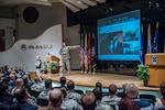 Air Force Lt. Gen. Andy Busch, DLA Director, hosted a Town Hall in the Building 20 Auditorium on Defense Supply Center Columbus. He provided an update on the strategic plan and discussed his recent visit with President Obama before answering questions from associates.