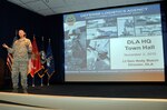 Defense Logistics Agency Director Air Force Lt. Gen. Andy Busch addresses the DLA workforce in a Town Hall Nov. 2 at the McNamara Headquarters Complex.