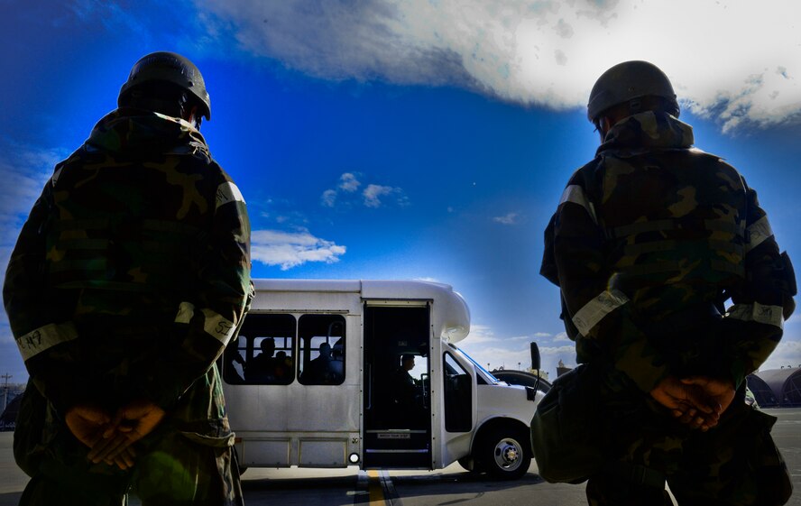 Airmen standby prior to the arrival of Maj. Gen. James N. Post III, Headquarters Air Force director of current operations and deputy chief of staff for operations, at Osan Air Base, Republic of Korea, Nov. 12, 2015. Post was at Osan to discuss some of the inherent challenges associated with training and readiness at one of the most forward, non-deployed air bases in the world. (U.S. Air Force photo/Tech. Sgt. Travis Edwards)