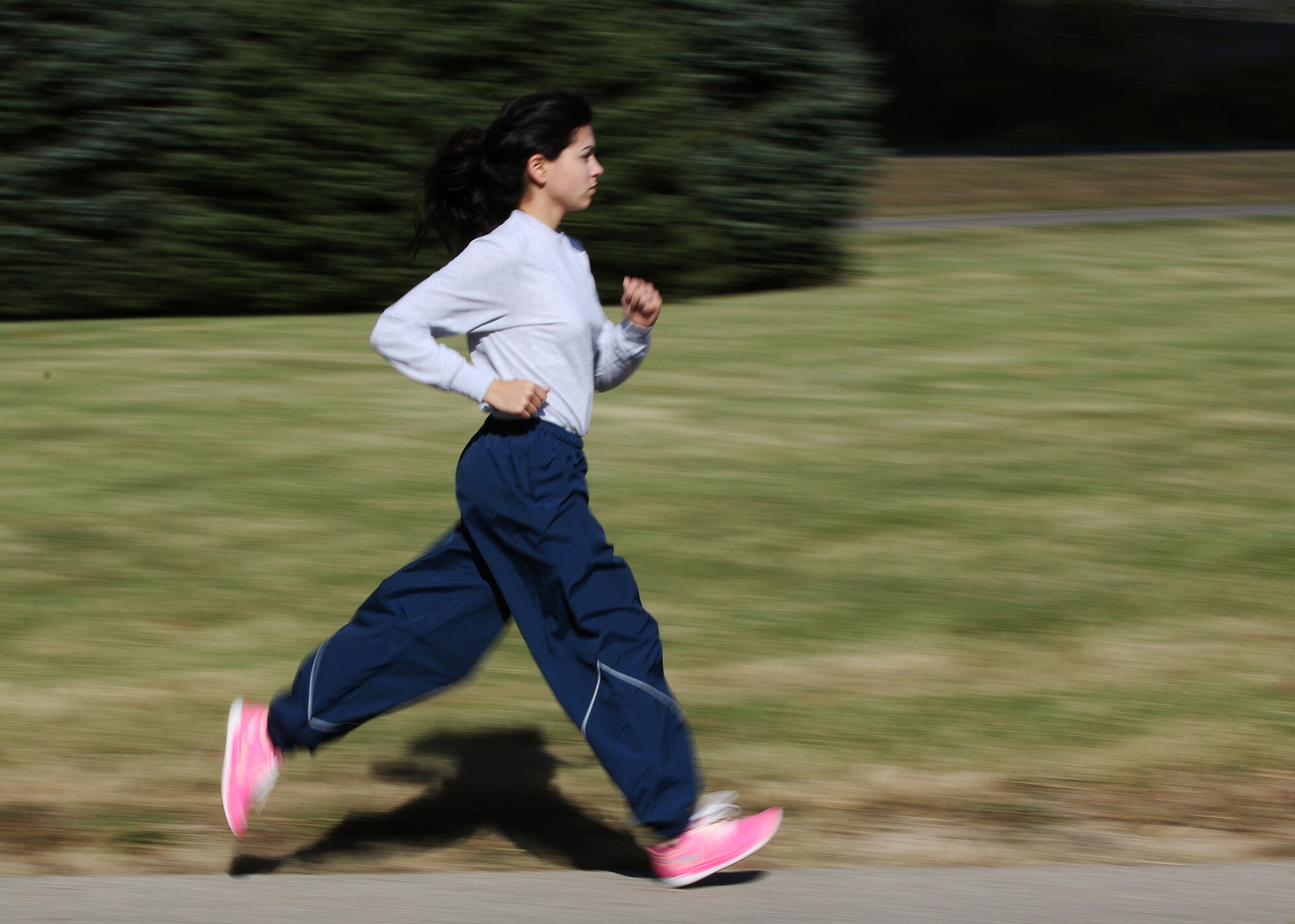 WRIGHT-PATTERSON AIR FORCE BASE, Ohio - Senior Airman Rianna Jones, 445th Force Support Squadron client systems technician, runs as part of the nine-week FSS fitness challenge which began Oct. 3, 2015. (U.S. Air Force photo/Tech. Sgt. Patrick O'Reilly)