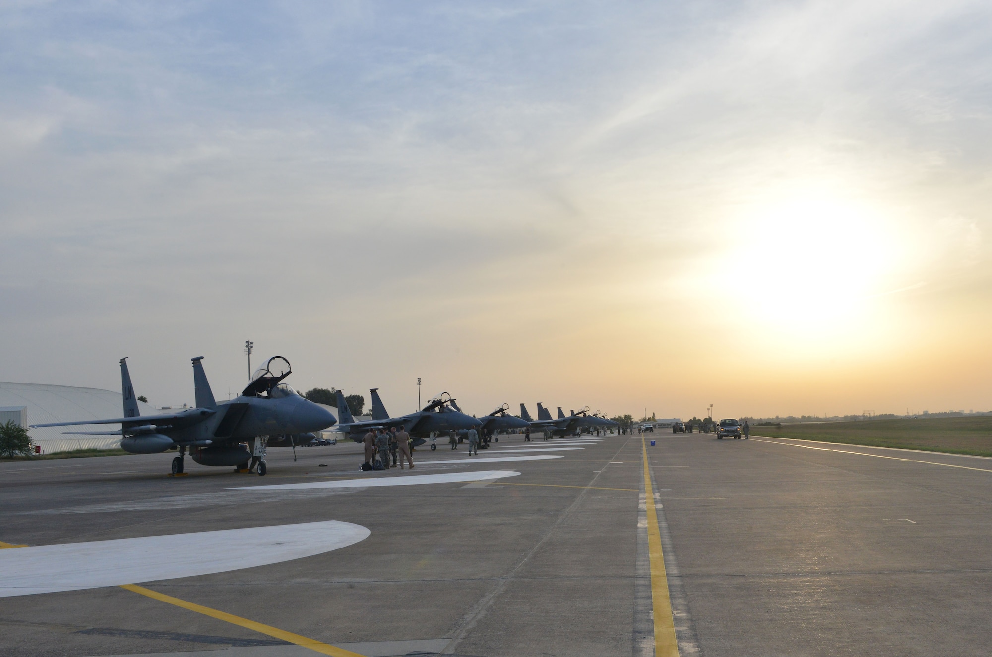 Six F-15C Eagles from the 493rd Fighter Squadron at RAF Lakenheath, UK, arrived Nov. 6, 2015, at Incirlik Air Base, Turkey. The six F-15Cs are deployed to Incirlik to conduct combat air patrols in Turkish air space. The U.S. and Turkey, as NATO allies, share a commitment to peace and stability in the region. (U.S. Air Force photo by Staff Sgt. Michael Battles/Released)