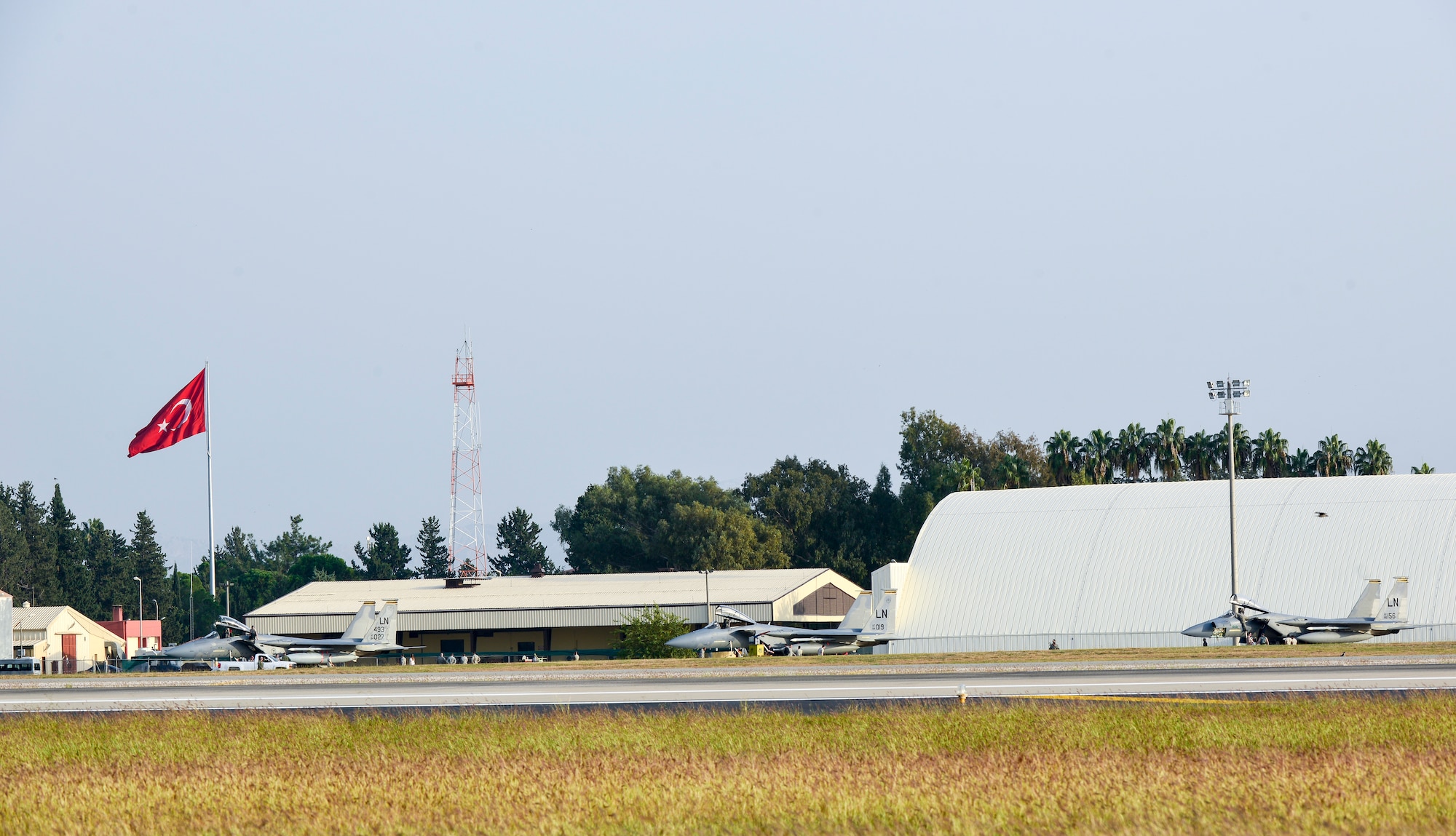 Six F-15C Eagles from the 493rd Fighter Squadron at RAF Lakenheath, UK, park at Incirlik Air Base, Turkey Nov. 6, 2015. The six F-15Cs deployed are Incirlik to conduct combat air patrols in Turkish air space . As an air-to-air fighter aircraft, the F-15C specializes in gaining and maintaining air superiority. (U.S. Air Force photo by Airman 1st Class Cory W. Bush/Released)