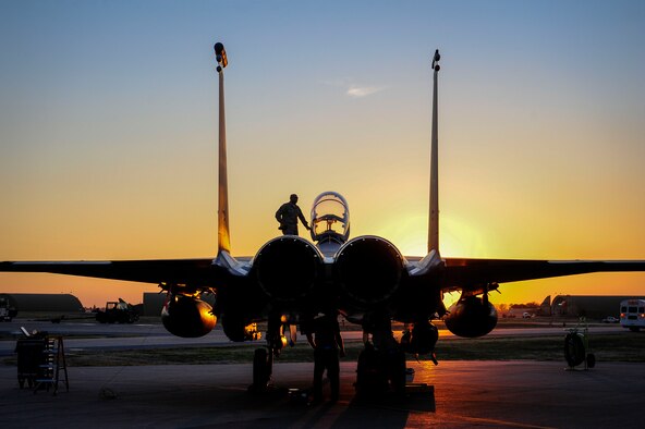 U.S. Air Force F-15E Strike Eagle sits after shortly landing Nov. 12, 2015, at Incirlik Air Base, Turkey. Six F-15Es from the 48th Fighter Wing based at RAF Lakenheath, UK, deployed to Incirlik AB to conduct counter-ISIL missions in Iraq and Syria in support of Operation Inherent Resolve. (U.S. Air Force photo by Airman 1st Class Cory W. Bush/Released) 