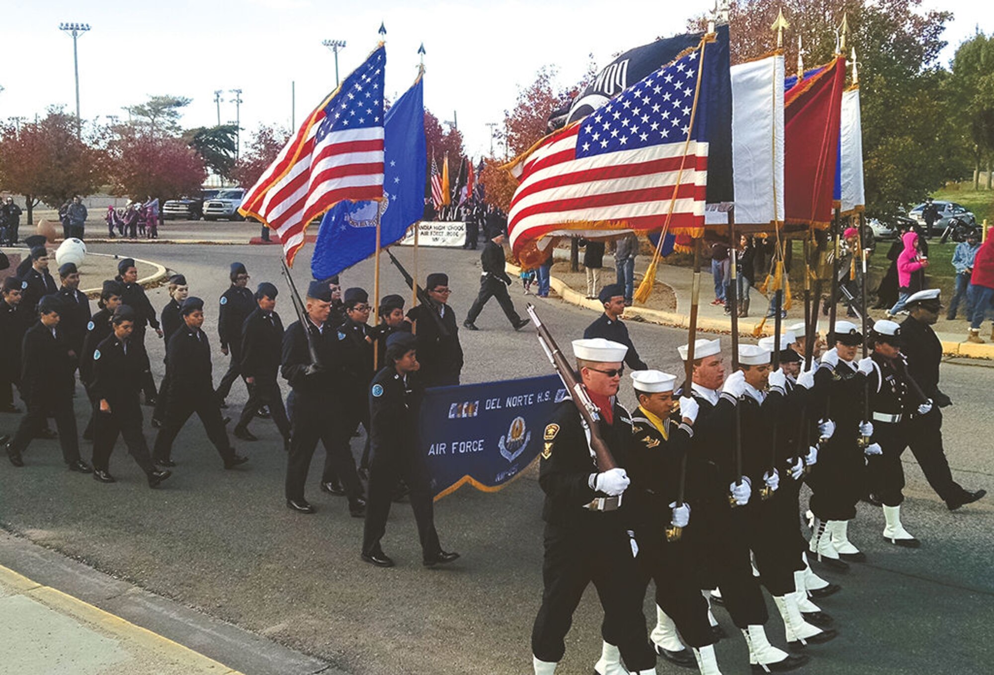 Junior ROTC members from across Albuquerque participate in the Veterans Day parade that wound its way through streets near Kirtland Air Force Base on Wednesday. (Photo by Ryan Stark)