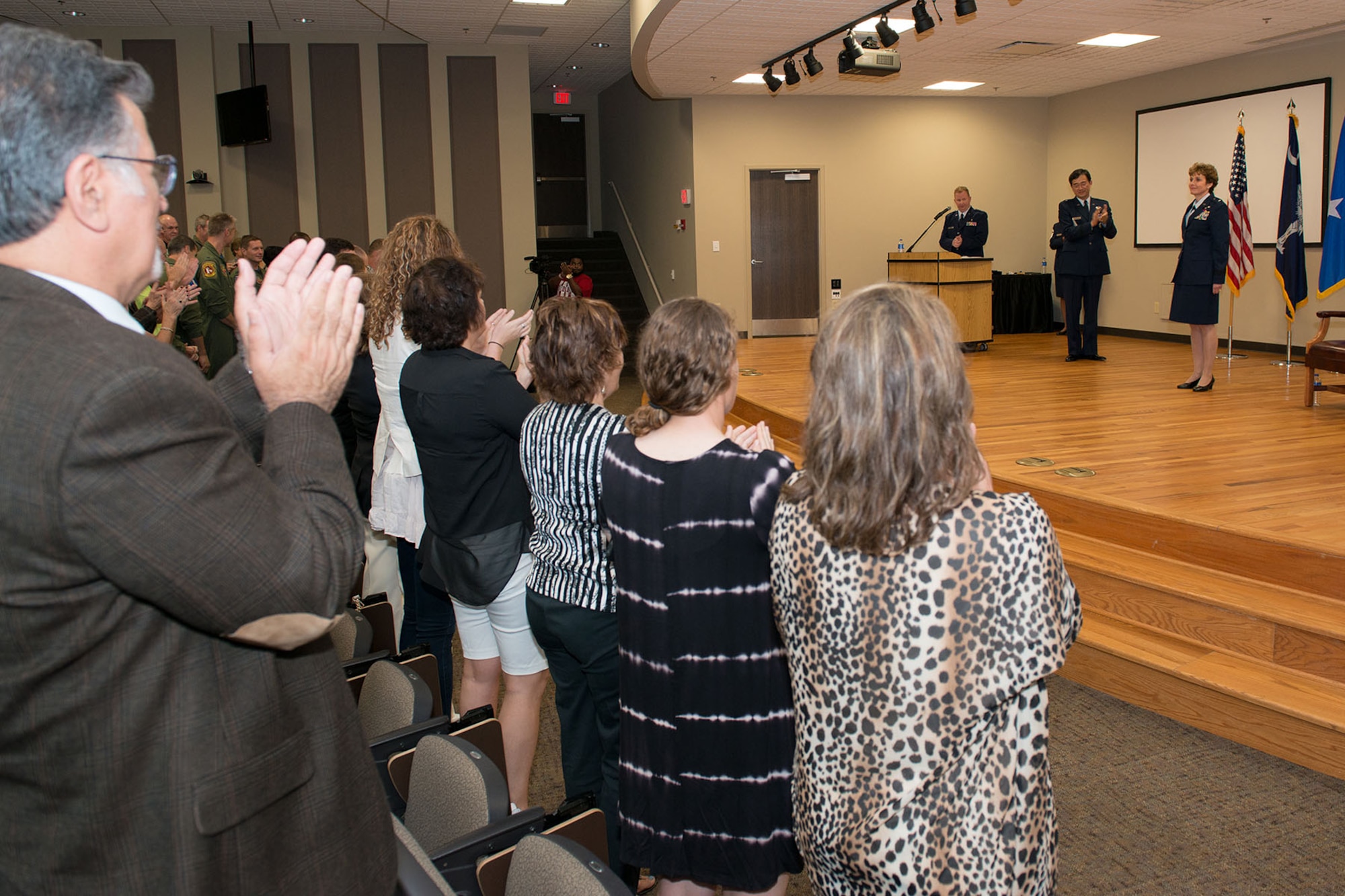 U.S. Air Force Col. Theresa Prince, Air National Guard Assistant to the Chief Nurse Corps at the Defense Health Headquarters, is promoted to the rank of Brig. Gen. in the South Carolina Air National Guard at McEntire Joint National Guard Base, Eastover, S.C., Nov. 7, 2015.  Prince has 37 years of military experience, 19 in the South Carolina Air National Guard and is the first female to be promoted as a general officer in the unit. (U.S. Air National Guard photo by Tech. Sgt. Jorge Intriago/Released)