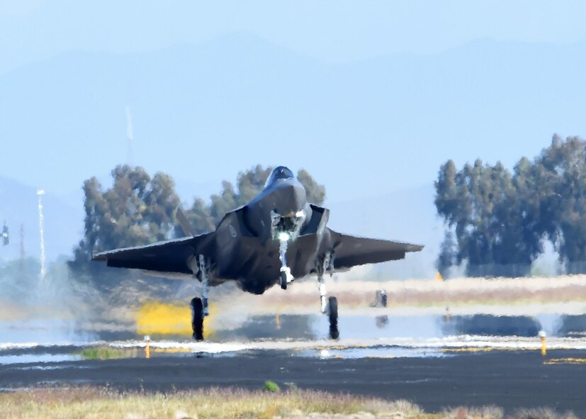 The second Norwegian F-35 Lightning II touches down at Luke Air Force Base, Arizona, November 10, 2015. The jet marks the scheduled arrival of the first of two F-35s for the Royal Norwegian air force making Norway the newest partner in the international F-35 joint-partnership program here at Luke. (U.S. Air Force photo by Staff Sgt. Marcy Copeland)