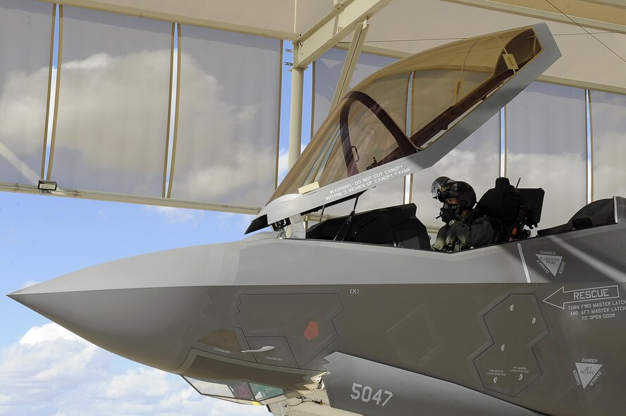 Royal Norwegian Air Force Maj. Morten “Dolby” Hanche, 62nd Fighter Squadron training pilot, prepares for his first F-35 Lightning ll flight Nov. 10, 2015 at Luke Air Force Base. His flight coincides with the arrival of the first Norwegian F-35 and the Norwegian Air Force 71st anniversary. (U.S. Air Force photo by Airman Pedro Mota)