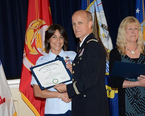 Tech. Sgt. Rachel Franklin receives the Defense Language Institute Team Excellence Award. (Courtesy photo)