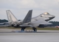 An F-22 Raptor from Tyndall Air Force Base, Fla., touches down on the flightline at Tyndall Nov. 5, 2015. The F-22’s combination of stealth, supercruise, maneuverability and integrated avionics, in addition to improved supportability, represents an exponential leap in warfighting capabilities and allows for the full realization of operational concepts that are vital to the 21st century Air Force. (U.S. Air Force photo/Senior Airman Sergio A. Gamboa)
