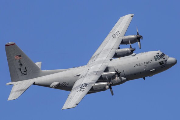 A C-130 Hercules with the 36th Airlift Squadron flies back to Yokota Air Base, Japan, Nov. 4, 2015, during exercise Vigilant Ace 16. Yokota participated in a large-scale exercise designed to enhance the interoperability of U.S. and South Korea air forces. During the deployment phase of the exercise, the 374th Airlift Wing conducted 42 missions, generated 87 sorties totaling over 250 flying hours to move more than 400,000 pounds and more than 650 passengers. (U.S. Air Force photo/Osakabe Yasuo) 