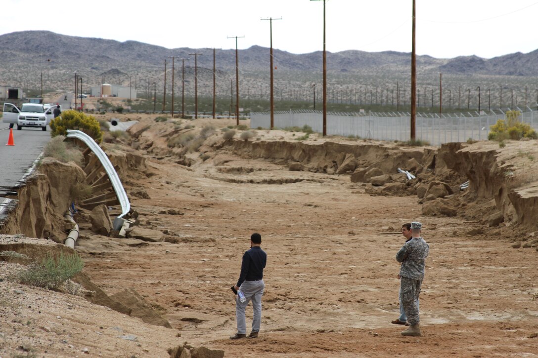 The U.S. Army Corps of Engineers Los Angeles district sent a four-person team of engineering professionals to the National Training Center at Fort Irwin to assess damages to the installation after flash floods from a storm hit the post Oct. 5.