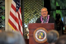 151110-N-IU636-233 HONOLULU (Nov. 10, 2015) Roy K. Amemiya Jr., managing director of the city and county of Honolulu, delivers remarks to those in attendance during a war memorial plaque rededication ceremony at the Neal S. Blaisdell Center in Honolulu. The ceremony served to remember, preserve and rededicate the center as a war memorial with the unveiling of a new memorial plaque. The original plaque is believed to have gone missing some time by 1970. On Sept. 12, 1964, the Neal S. Blaisdell Center, formerly the Honolulu International Center, was dedicated as a living memorial to all of Hawaii's war veterans and war dead. (U.S. Navy photo by Mass Communication Specialist 2nd Class Johans Chavarro/Released)