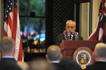 151110-N-IU636-475 HONOLULU (Nov. 10, 2015) Thomas K. Kaulukukui Jr., chairman of the board and managing trustee Queen Lili'uokalani Trust and veteran, delivers remarks to those in attendance during a war memorial plaque rededication ceremony at the Neal S. Blaisdell Center in Honolulu. The ceremony served to remember, preserve and rededicate the center as a war memorial with the unveiling of a new memorial plaque. The original plaque is believed to have gone missing some time by 1970. On Sept. 12, 1964, the Neal S. Blaisdell Center, formerly the Honolulu International Center, was dedicated as a living memorial to all of Hawaii's war veterans and war dead. (U.S. Navy photo by Mass Communication Specialist 2nd Class Johans Chavarro/Released)