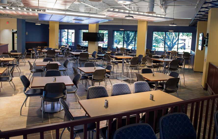 Chairs and tables rest in the Georgia Pines Dining Facility, Nov. 13, 2015, at Moody Air Force Base, Ga. Georgia Pines will be serving its first meal Sunday, Nov. 15. (U.S. Air Force photo/Tech. Sgt. Zachary Wolf)