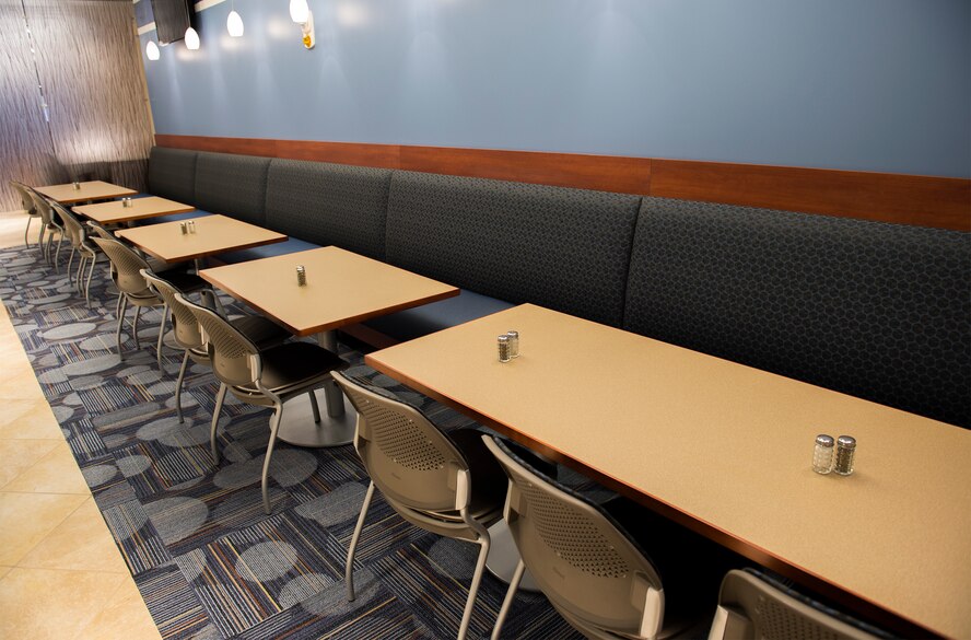 Chairs and tables rest in the Georgia Pines Dining Facility, Nov. 13, 2015, at Moody Air Force Base, Ga. Georgia Pines will be serving its first meal Sunday, Nov. 15. (U.S. Air Force photo/Tech. Sgt. Zachary Wolf)