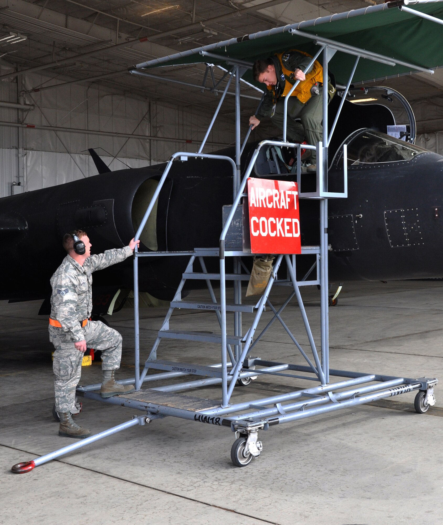 Airmen at Beale Air Force Base, Calif., prepare a U-2 Dragon Lady aircraft for takeoff, Nov. 5, 2015, during U.S. Strategic Command’s (USSTRATCOM) Exercise GLOBAL THUNDER 16. Beale AFB is home to the 9th Reconnaissance Wing, which enhances USSTRATCOM’s intelligence, surveillance and reconnaissance mission by providing mission-ready aircraft to detect and deter strategic threats against the U.S. and its allies in support of the command’s Task Force 204. GLOBAL THUNDER is an annual U.S. Strategic Command training event that assesses command and control functionality in all USSTRATCOM mission areas and affords component commands a venue to evaluate their joint operational readiness. Planning for GLOBAL THUNDER 16 has been under way for more than a year and is based on a notional scenario with fictitious adversaries. One of nine DoD unified combatant commands, USSTRATCOM has global strategic missions, assigned through the Unified Command Plan, which also include strategic deterrence; space operations; cyberspace operations; joint electronic warfare; global strike; missile defense; combating weapons of mass destruction; and analysis and targeting. (U.S. Air Force photo by Staff Sgt. Jeffrey M. Schultze)