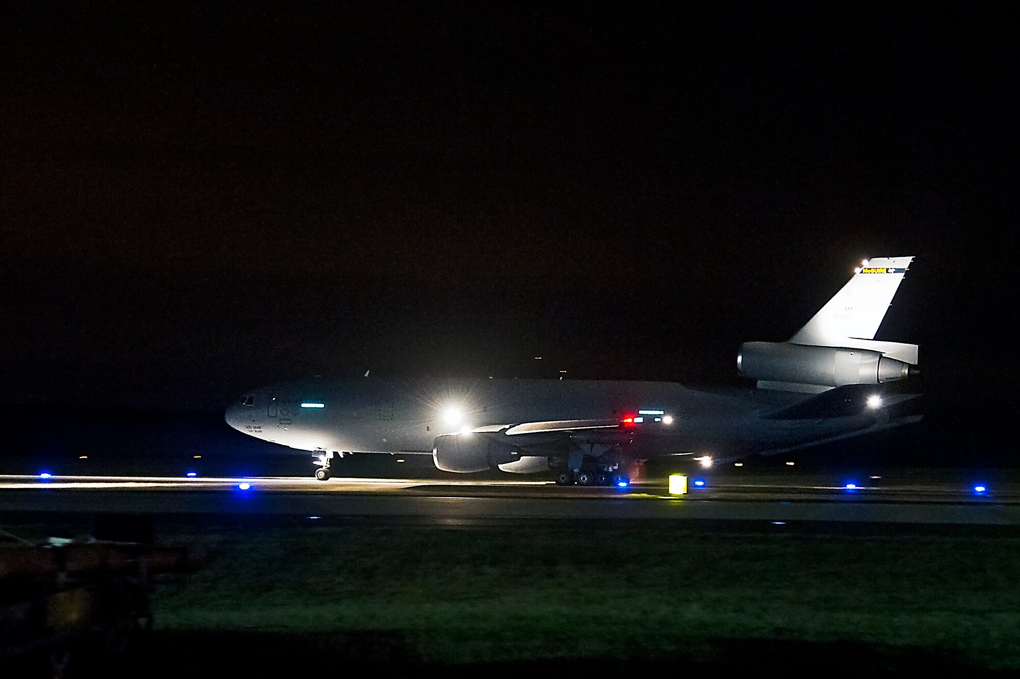 A KC-10 prepares to launch as part of a training exercise Nov. 7 at Joint Base McGuire-Dix-Lakehurst, N.J. (U.S. Air Force photo by Shawn J. Jones)
