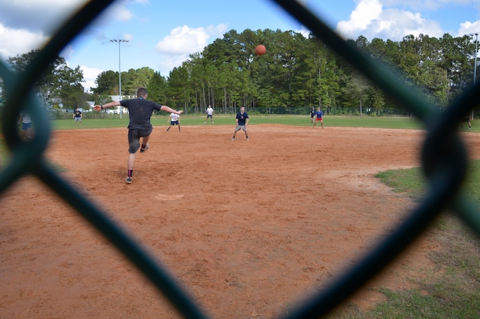 Service members assigned to various commands on Joint Base Charleston - Weapons Station participated in a kickball tournament Nov. 7, 2015. The event was hosted by the Navy’s Sexual Assault Prevention and Response (SAPR) team. (U.S. Navy photo by Mass Communication 3rd Class John Haynes/Released)
