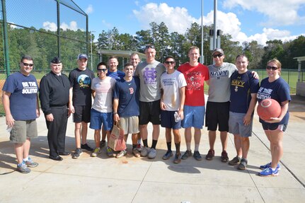 Members of the “Full Power Lineup” kickball team representing Naval Nuclear Power Training Command (NNPTC) pose for a group photo after coming in 2nd place at a kickball tournament on Joint Base Charleston-Naval Weapons Station Nov. 7, 2015. The event was hosted by the Navy’s Sexual Assault Prevention and Response team. (U.S. Navy photo by Mass Communication 3rd Class John Haynes/Released)