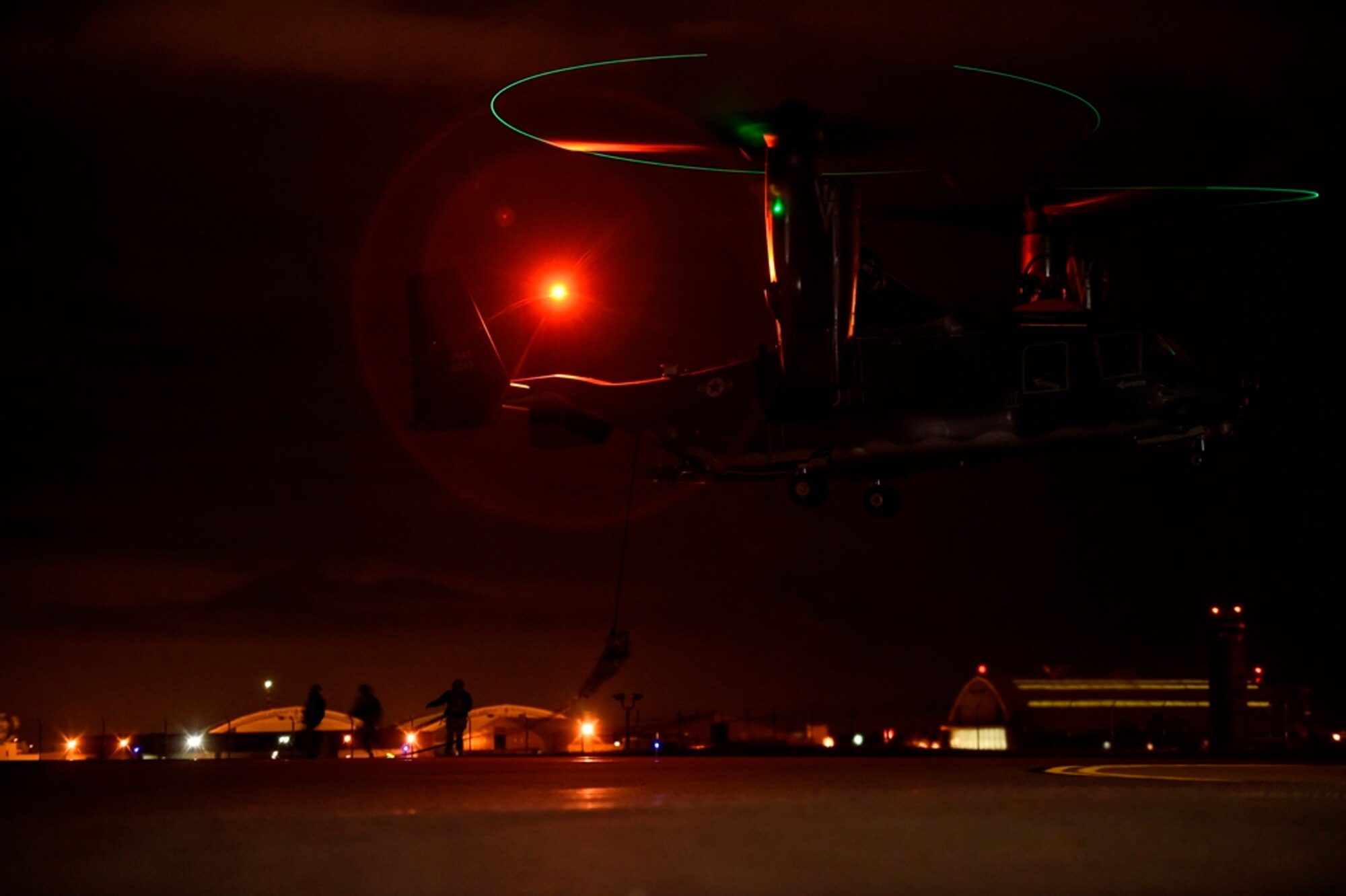 Airmen with the 15th Special Operations Squadron conduct exercise operations with a CV-22B Osprey at Hill Air Force Base, Utah, Nov. 2, 2015. The exercise allowed Airmen to perform their duties in a simulated expeditionary environment outside of their home stations. (U.S. Air Force by Airman Kai White)