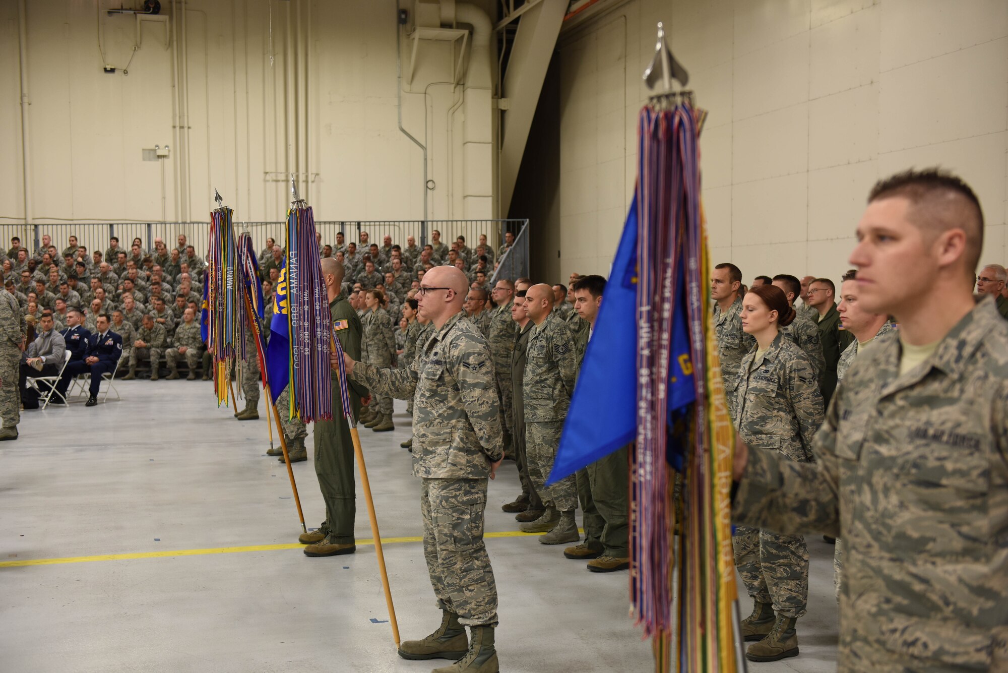 Airmen of the 193rd Special Operations Wing, Middletown, Pa., stand in formation during a change-of-command ceremony on base Nov. 14. Col. Benjamin (Mike) Cason took charge of the wing during the event and is now the first dual-status Airman to lead an Air Force Special Operations Command unit. Cason is tasked with the training and readiness of the wing's approximately 1,900 Airmen. (U.S. Air National Guard photo by Senior Airman Ethan Carl/Released)