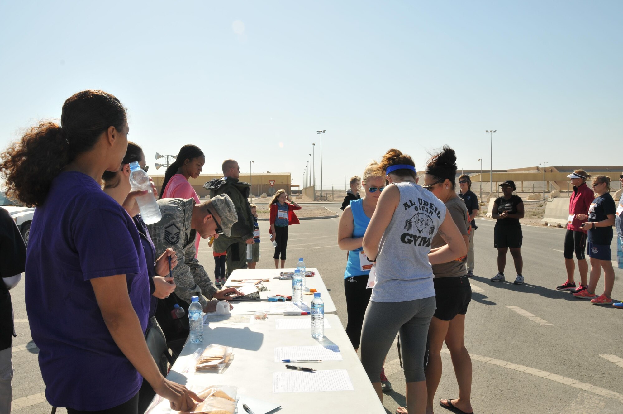 The 379th Expeditionary Force Support Squadron Airmen and Family Readiness Center hosted a Family Walk Nov. 14 in support of military families at Al Udeid Air Base, Qatar. Families participated in the walk in support of Military Family Month. The theme for the walk was “The family that walks together talks together”. (U.S. Air Force photo by Tech. Sgt. Terrica Y. Jones/Released)