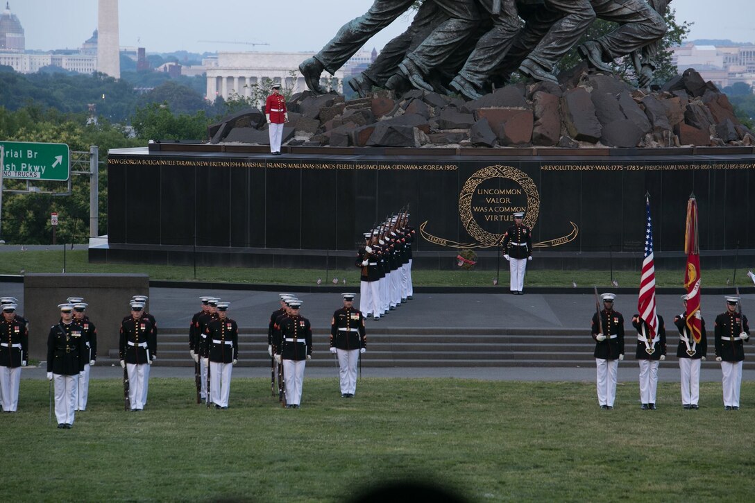 Preparing to play "Taps," Staff Sergeant Codie Williams at the foot of the Marine Corps War Memorial. (U.S. Marine Corps photo by Staff Sgt. Oscar L. Olive/Released)