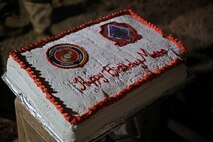 Marines and Sailors assigned to Company A, 3rd Assault Amphibian Battalion, 1st Marine Division, celebrate the Marine Corps’ 240th birthday aboard Yuma Proving Grounds, Ariz., Nov. 10, 2015. The Marines and Sailors celebrated the birthday as a culminating event to the 18-day field operation.