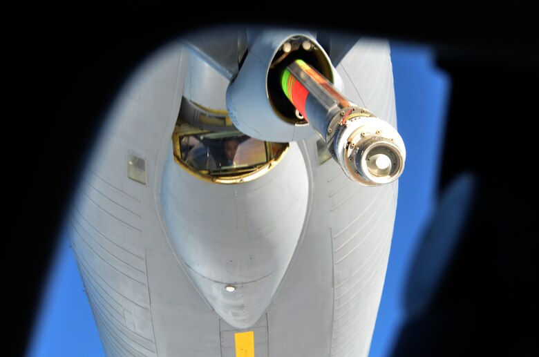 Staff Sgt. Kevin Gimenez, an Arizona Air National Guard KC-135 Stratotanker boom operator, prepares to refuel a NATO E-3A Sentry over northern Germany during a training mission Nov. 16. Airmen from the 161st Air Refueling Wing based in Phoenix are supporting aircrew training operations Nov. 9-20 at NATO Air Base Geilenkirchen, Germany. (U.S. Air National Guard photo by Lt. Col. Gabe Johnson)