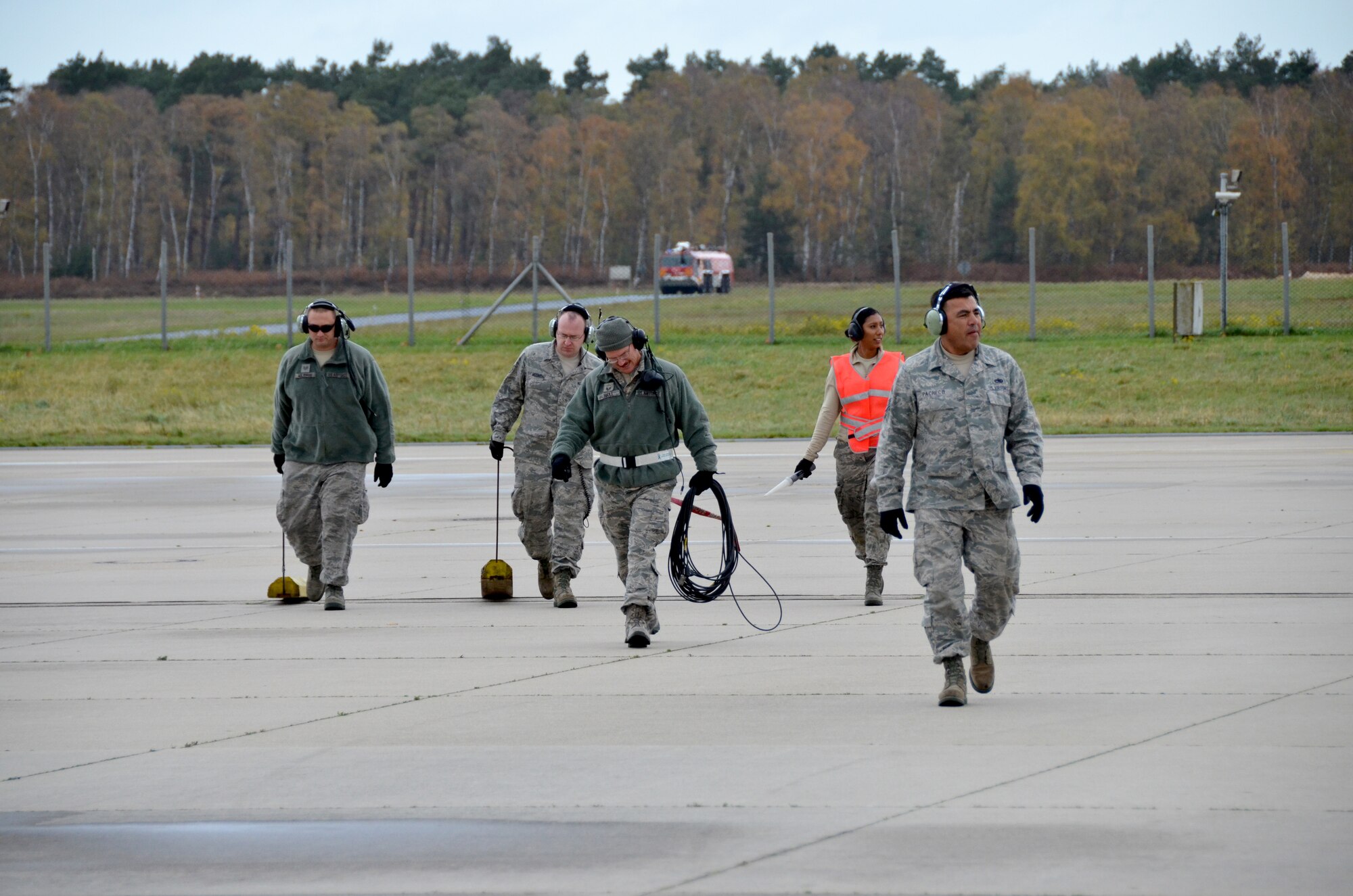 Aircraft maintainers from the 161st Air Refueling Wing finish launching a KC-135 Stratotanker Nov. 13 at NATO Air Base Geilenkirchen, Germany. Arizona Air National Guard members from Phoenix are supporting NATO E-3A Sentry aircrew training operations here Nov. 9-20. (U.S. Air National Guard photo by Lt. Col. Gabe Johnson)