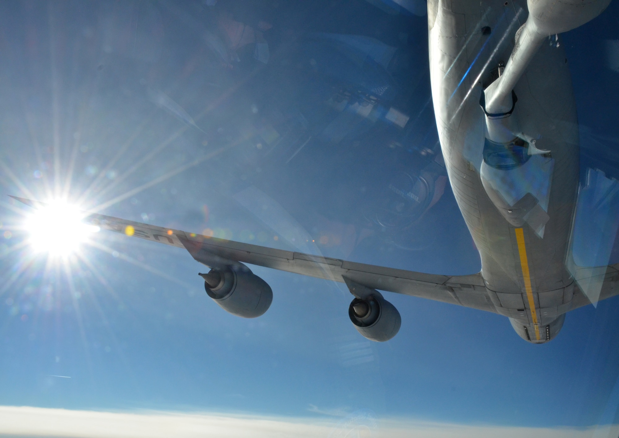 A NATO E-3A Sentry receives fuel from an Arizona Air National Guard KC-135 Stratotanker over northern Germany during a training mission, Nov. 16. Airmen from the 161st Air Refueling Wing based in Phoenix are supporting aircrew training operations Nov. 9-20 at NATO Air Base Geilenkirchen, Germany. (U.S. Air National Guard photo by Lt. Col. Gabe Johnson)