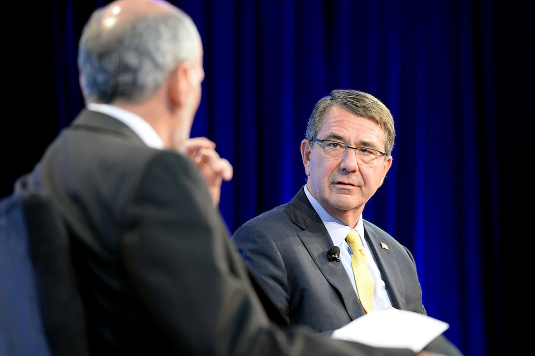 Defense Secretary Ash Carter speaks with Gerald F. Seib during a moderated discussion on global security in the 21st century at the Wall Street Journal CEO Council annual meeting in Washington, D.C., Nov. 16, 2015. DoD photo by U.S. Army Sgt. 1st Class Clydell Kinchen