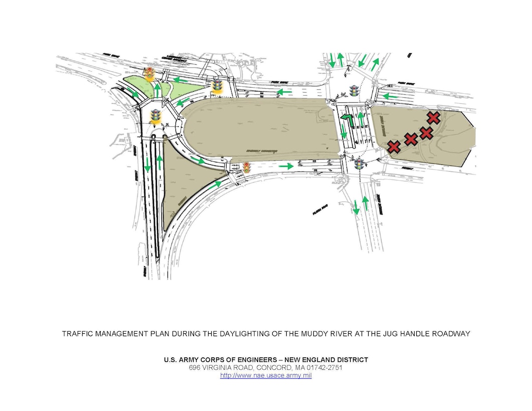 Work site plan for 5 Dec 2015 traffic pattern changes for Brookline Avenue, Park Drive, Riverway and permanent closure of Jug Handle Roadway.