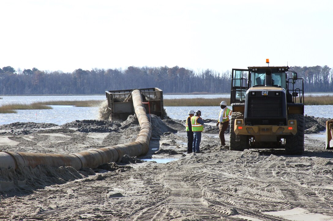 USACE is dredging more than one million cubic yards of sand from the Delaware Bay and using it to build a dune and berm at the Prime Hook National Wildlife Refuge on behalf of the U.S. Fish & Wildlife Service. Storms have caused breaches and degraded part of the marsh, which is an important stopover site for migratory birds and provides protected breeding habitat for threatened and endangered species. Prime Hook’s habitat features include salt marsh, freshwater marsh, ponds and impoundments, wooded swamps and upland grasslands and forest. 