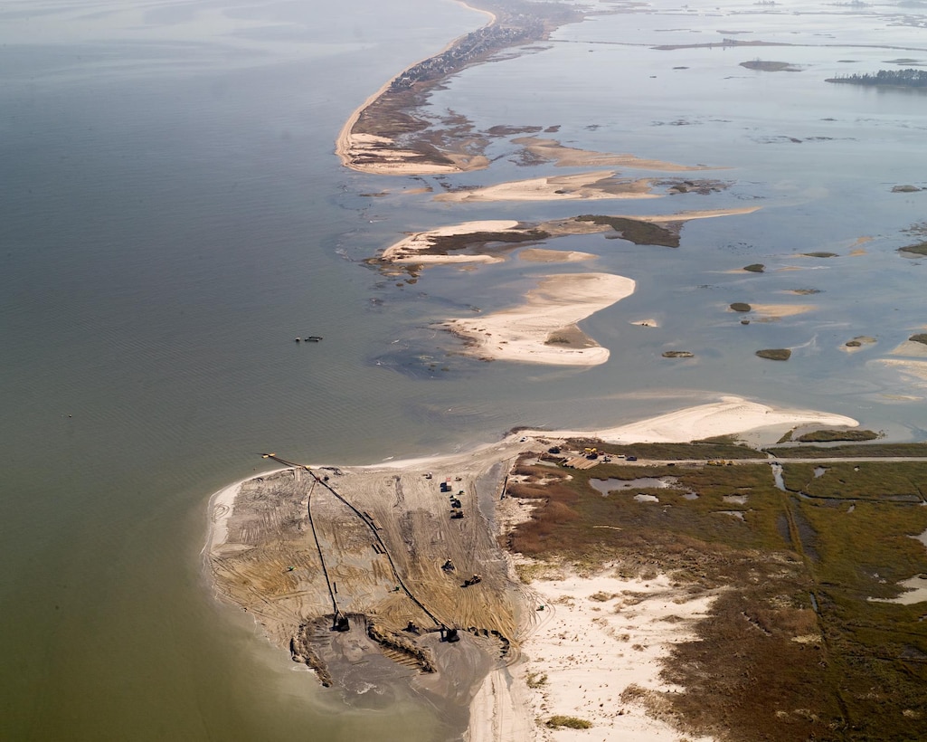 USACE is dredging more than one million cubic yards of sand from the Delaware Bay and using it to build a dune and berm at the Prime Hook National Wildlife Refuge on behalf of the U.S. Fish & Wildlife Service. Storms have caused breaches and degraded part of the marsh, which is an important stopover site for migratory birds and provides protected breeding habitat for threatened and endangered species. Prime Hook’s habitat features include salt marsh, freshwater marsh, ponds and impoundments, wooded swamps and upland grasslands and forest.  