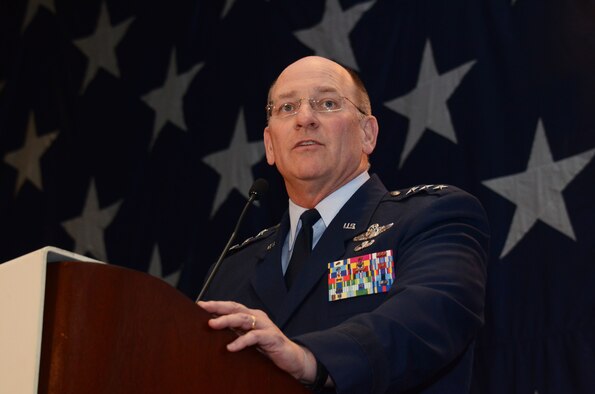Lt. Gen. James Jackson, chief of Air Force Reserve, Headquarters U.S. Air Force, Washington, D.C., and Air Force Reserve Command commander, speaks to over 700 attendees of the 63rd Annual Atlanta Regional Military Affairs Council Military Appreciation Luncheon in Atlanta, Georgia Nov. 16. “This year, the Air Force Reserve celebrated its 67th birthday,” said Jackson. “The ARMAC has hosted this luncheon for the last 63 years, almost the length of our existence. Thanks to each and every one of you for the support you give to our Airmen.” (U.S. Air Force photo/Don Peek)
