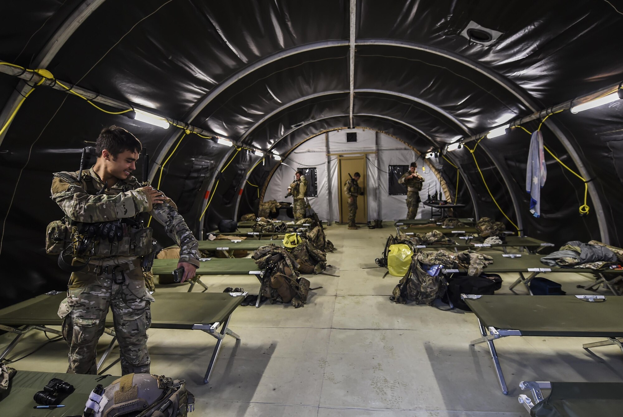 Special Tactics Airmen conduct a hostage rescue training mission using their skills gained through 2 1/2 years of training, at the Eglin Range Complex, Fla., Nov. 11, 2015. Once this final mission is completed, they will graduate and leave the Special Tactics Training Squadron and become fully-qualified special operators. (U.S. Air Force photo by Senior Airman Christopher Callaway) 