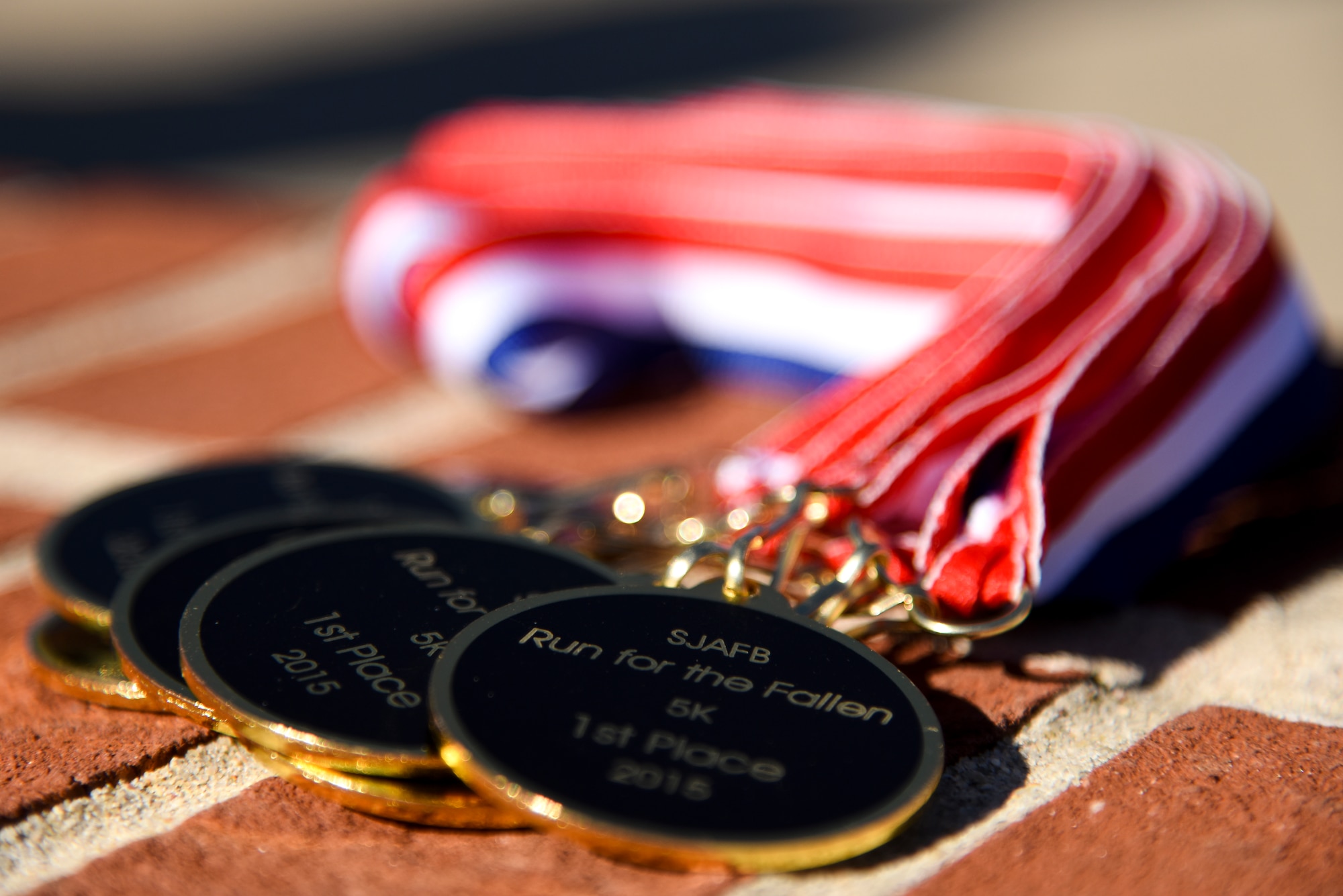 Medals were awarded to the top finishers in the Run for the Fallen Half-Marathon/5K, Nov. 14, 2015, at Seymour Johnson Air Force Base, North Carolina. The event also featured music, food trucks, free snacks and water, and a Fun Run for younger runners. (U.S. Air Force photo/Senior Airman Brittain Crolley)