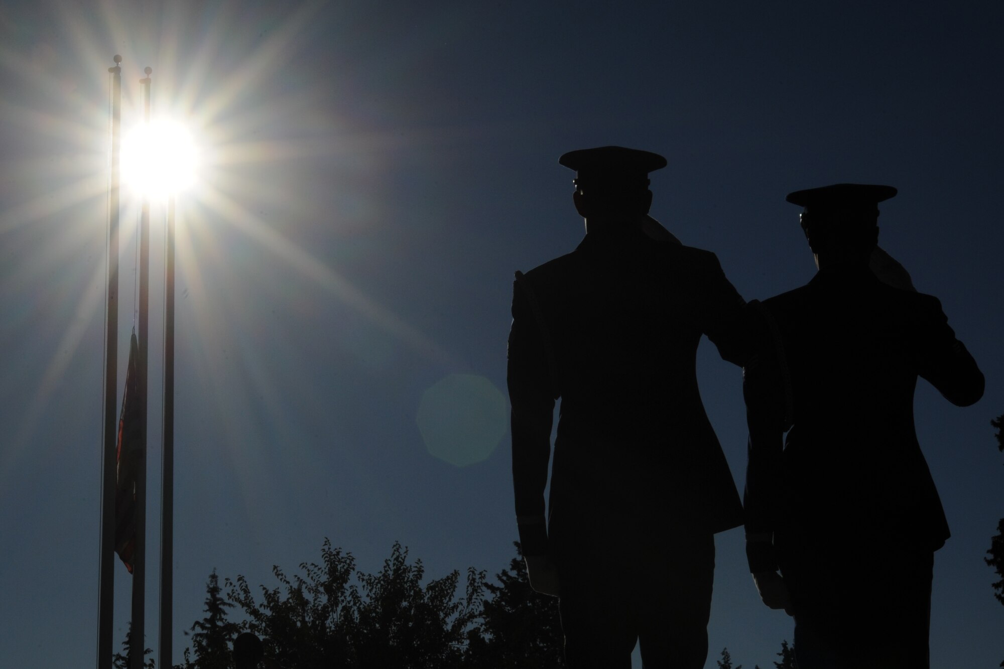 Members of the 39th Air Base Wing Honor Guard salute the American Flag during a Veterans Day ceremony Nov. 11, 2015, at Incirlik Air Base, Turkey. Veterans Day became a U.S. federal holiday June 1, 1954, and serves as a day to honor American veterans of all wars. (U.S. Air Force photo by Airman 1st Class Daniel Lile/Released)