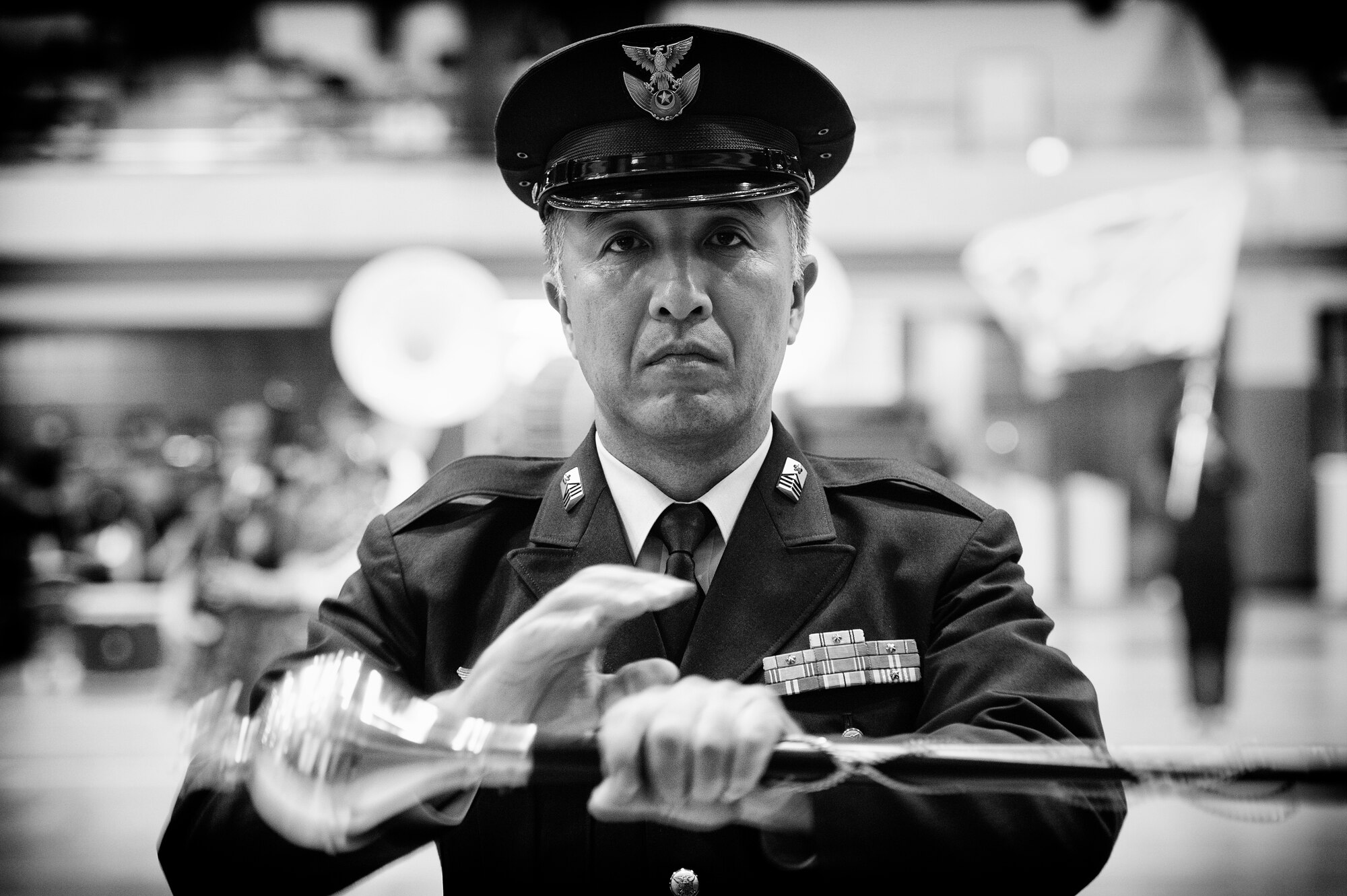 A Japan Air Self-Defense Force member participates in a band rehearsal at Camp Asaka, Japan, Nov. 10, 2015. The U.S. Air Force Band of the Pacific performed with the Japan Ground and Air Self-Defense Forces throughout the festival, highlighting the U.S. – Japan partnership. (U.S. Air Force photo by Airman 1st Class Delano Scott/Released)  